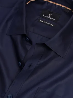 Men's Slim Fit Solid Navy Formal Shirt