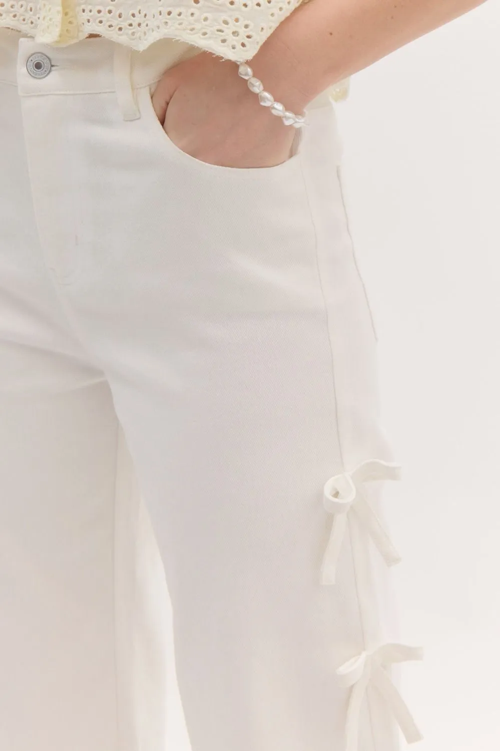 Mid Rise Crop Bow Jeans
