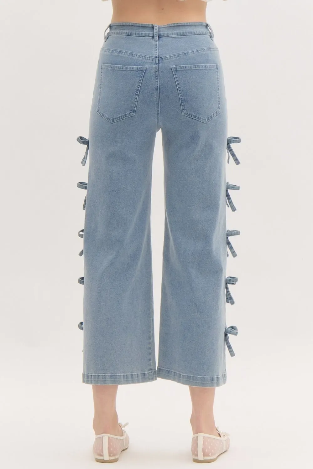 Mid Rise Crop Bow Jeans