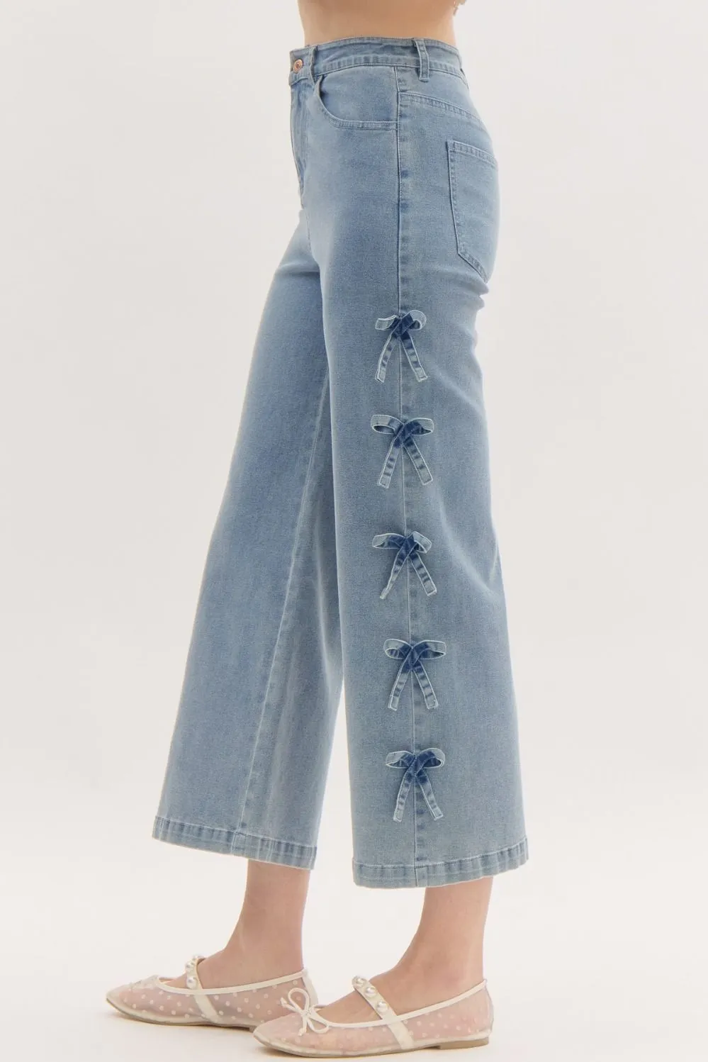 Mid Rise Crop Bow Jeans