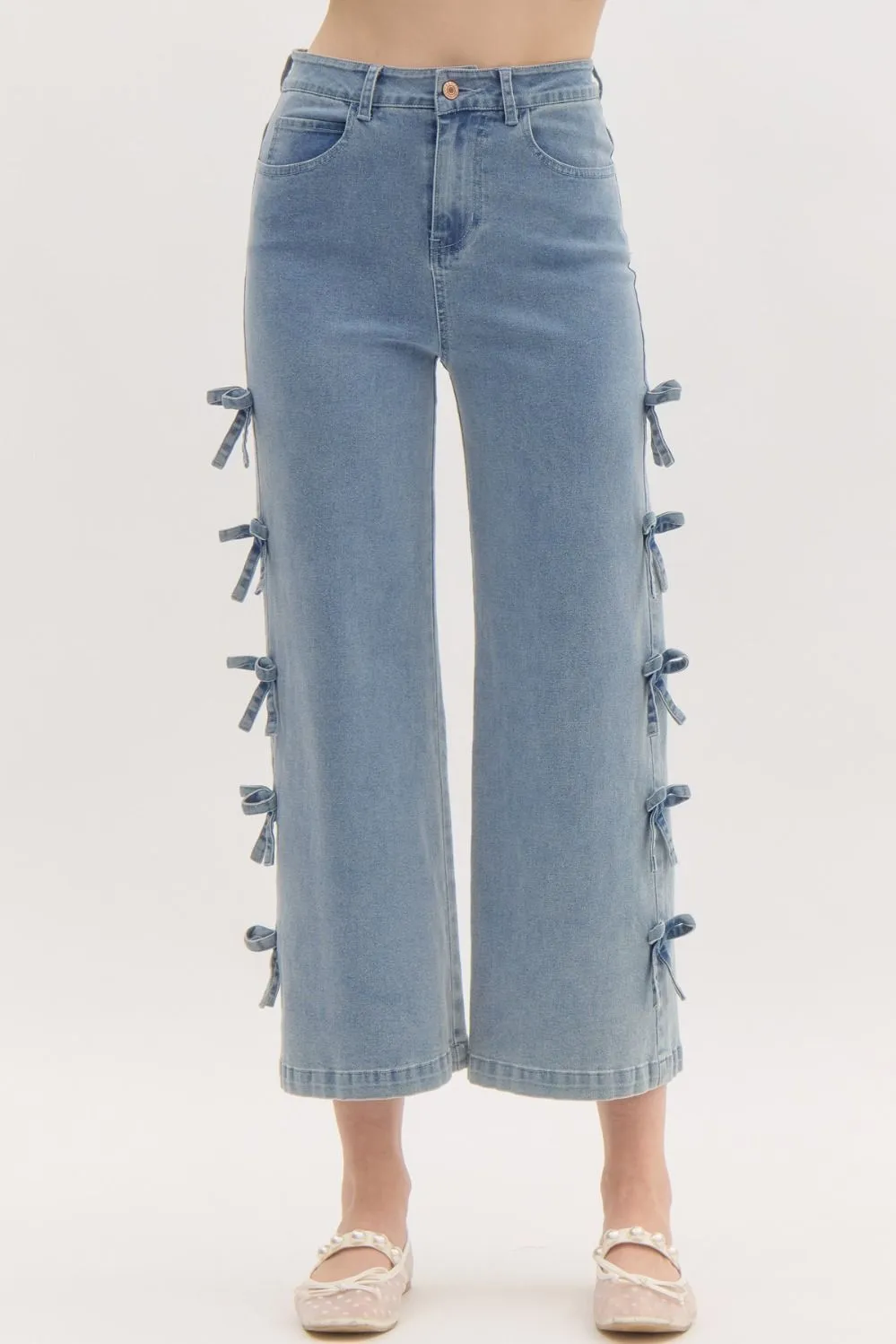 Mid Rise Crop Bow Jeans