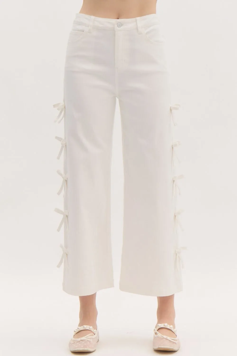 Mid Rise Crop Bow Jeans