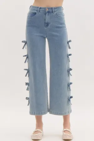 Mid Rise Crop Bow Jeans