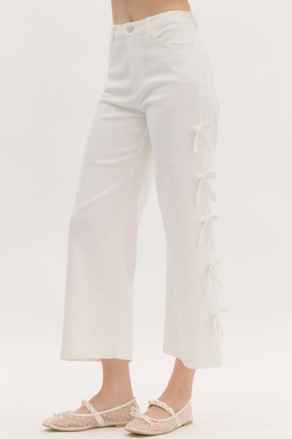 Mid Rise Crop Bow Jeans