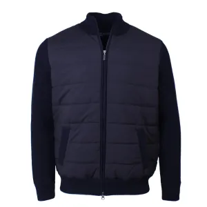 Navy Nylon Panelled Wool Cardigan