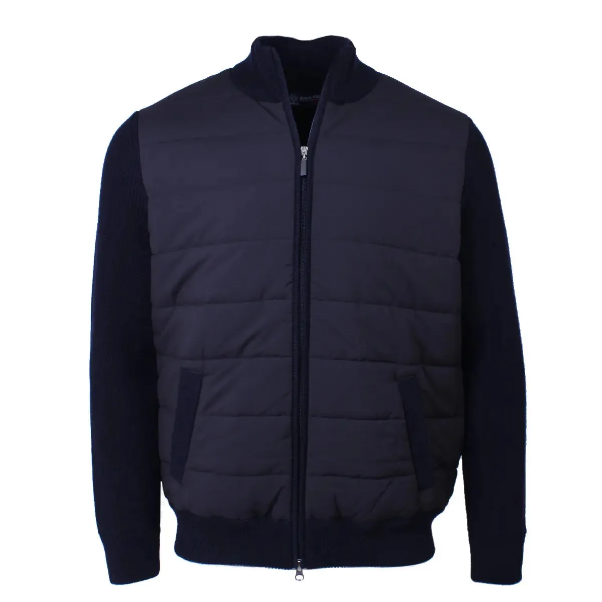 Navy Nylon Panelled Wool Cardigan