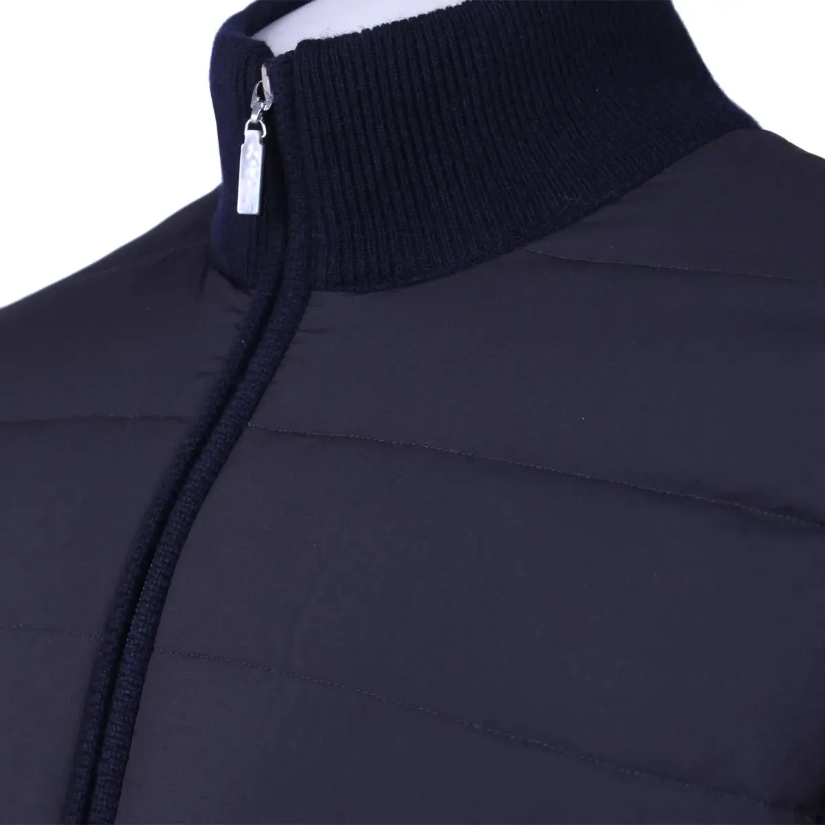 Navy Nylon Panelled Wool Cardigan