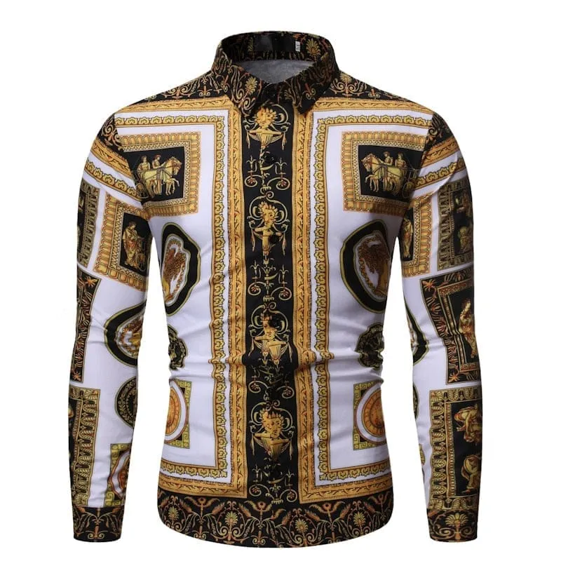 New Fashion Men's Baroque Floral Royal Shirts Luxury Brand Print Shirts
