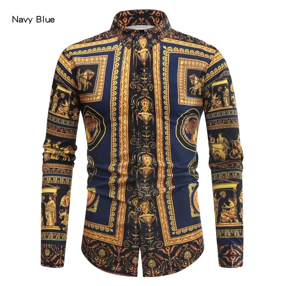 New Fashion Men's Baroque Floral Royal Shirts Luxury Brand Print Shirts
