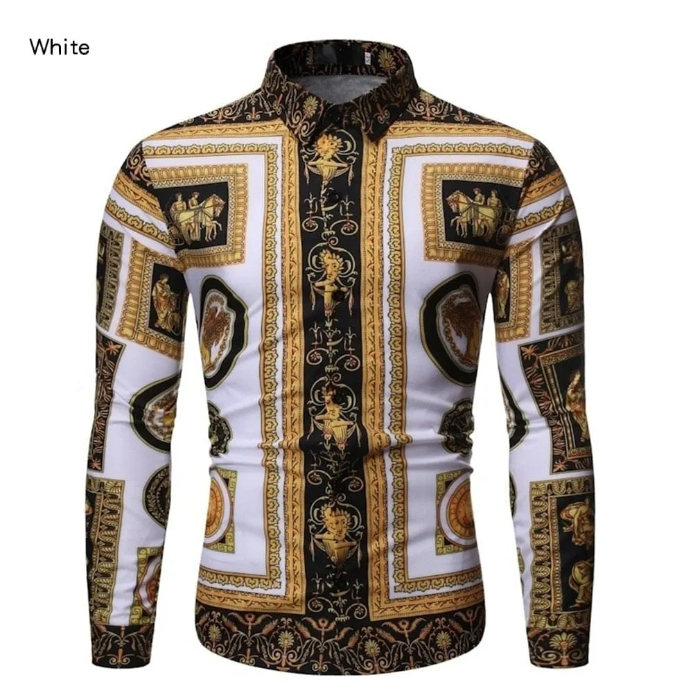New Fashion Men's Baroque Floral Royal Shirts Luxury Brand Print Shirts