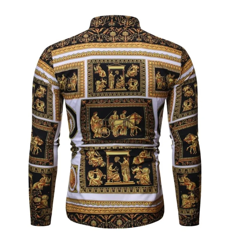 New Fashion Men's Baroque Floral Royal Shirts Luxury Brand Print Shirts