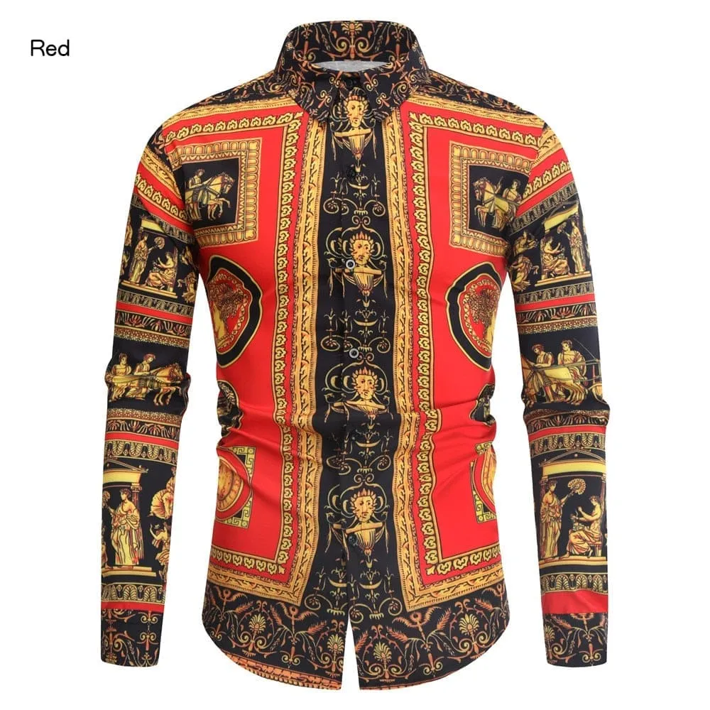 New Fashion Men's Baroque Floral Royal Shirts Luxury Brand Print Shirts