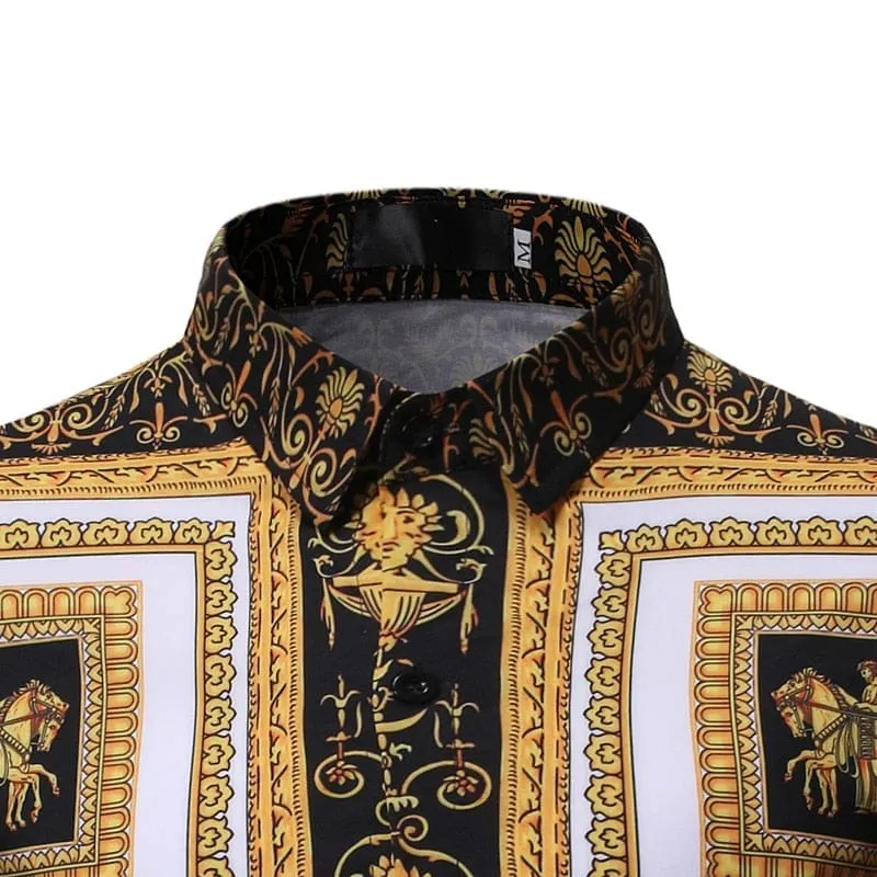 New Fashion Men's Baroque Floral Royal Shirts Luxury Brand Print Shirts