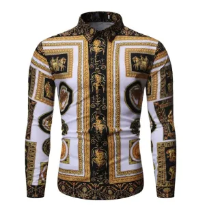 New Fashion Men's Baroque Floral Royal Shirts Luxury Brand Print Shirts