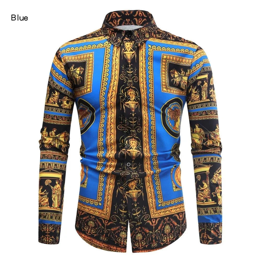 New Fashion Men's Baroque Floral Royal Shirts Luxury Brand Print Shirts