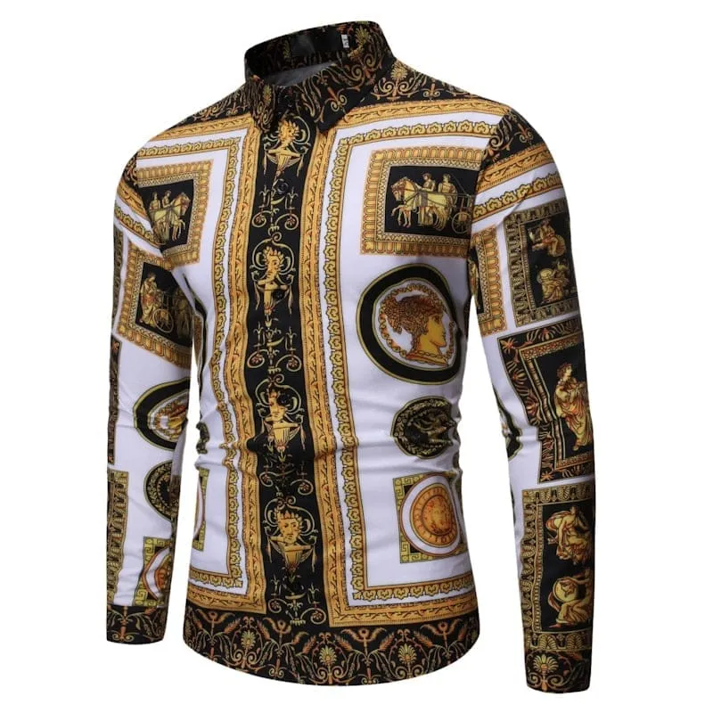 New Fashion Men's Baroque Floral Royal Shirts Luxury Brand Print Shirts