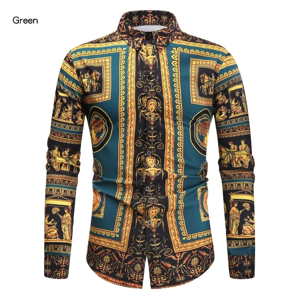 New Fashion Men's Baroque Floral Royal Shirts Luxury Brand Print Shirts