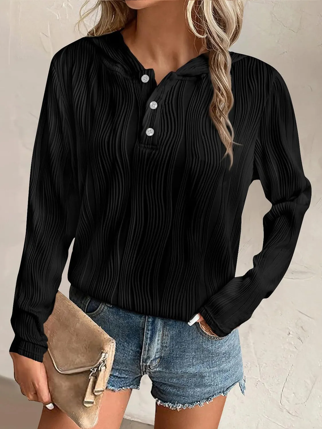 NicholesGifts Women Textured Long Sleeve Hoodie