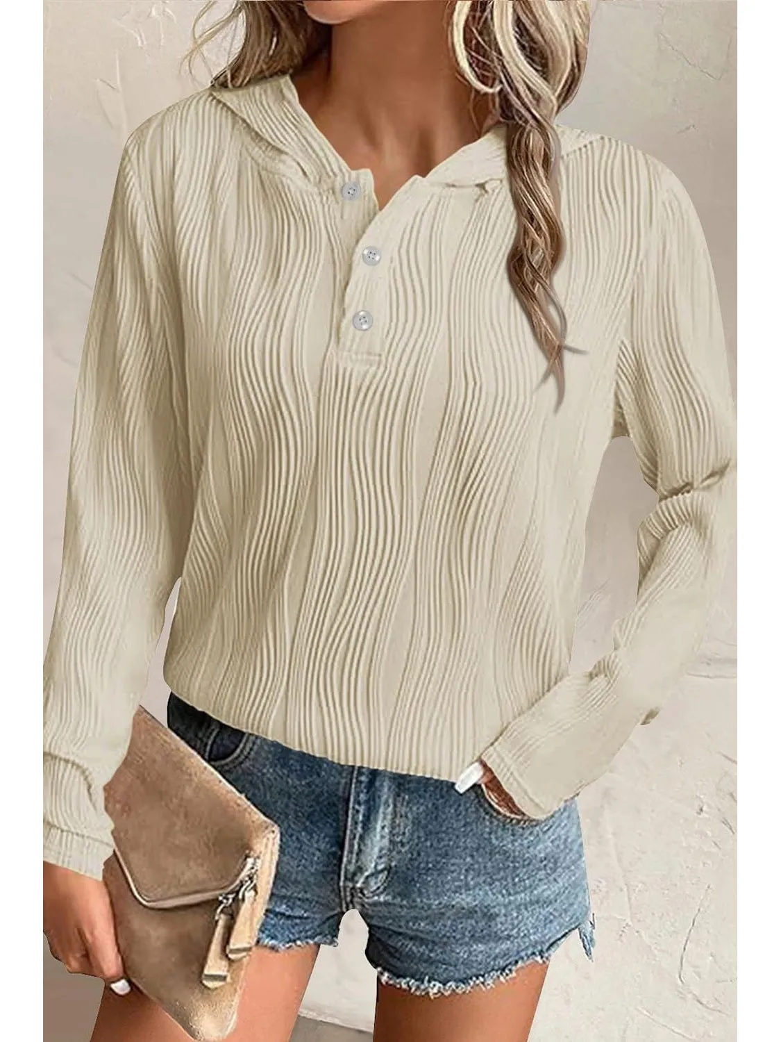 NicholesGifts Women Textured Long Sleeve Hoodie