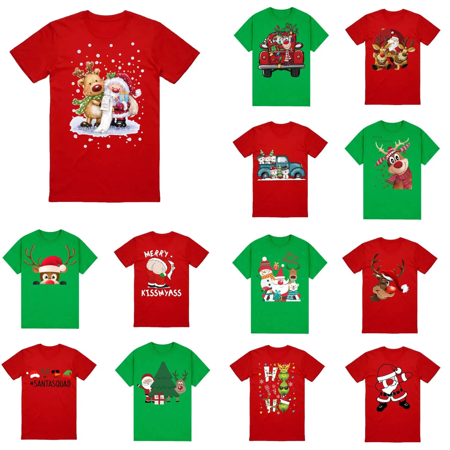 NNEDSZ 100% Cotton Christmas T-shirt Adult Unisex Tee Tops Funny Santa Party Custume, Reindeer Wink (Red), S