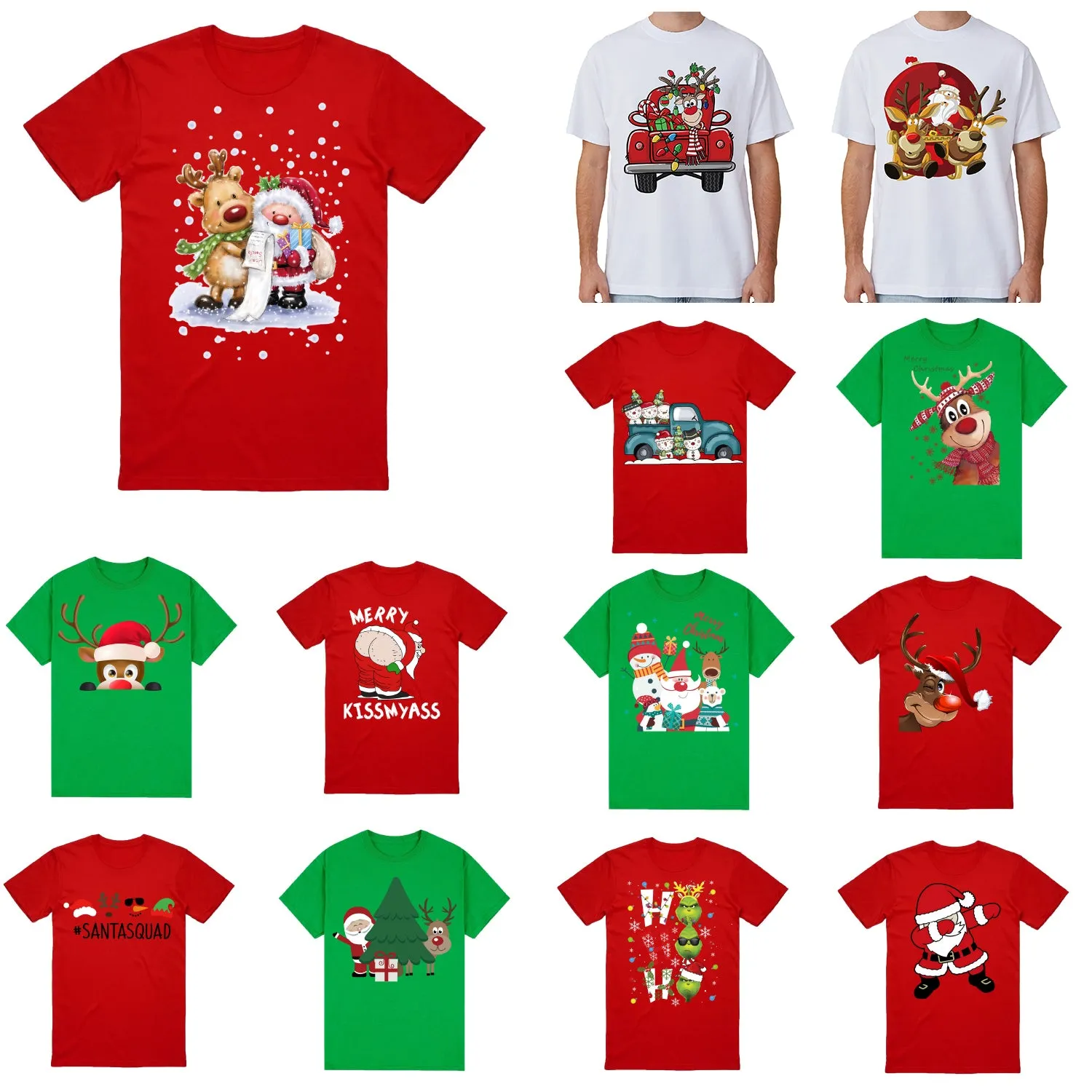 NNEDSZ 100% Cotton Christmas T-shirt Adult Unisex Tee Tops Funny Santa Party Custume, Reindeer Wink (White), XL