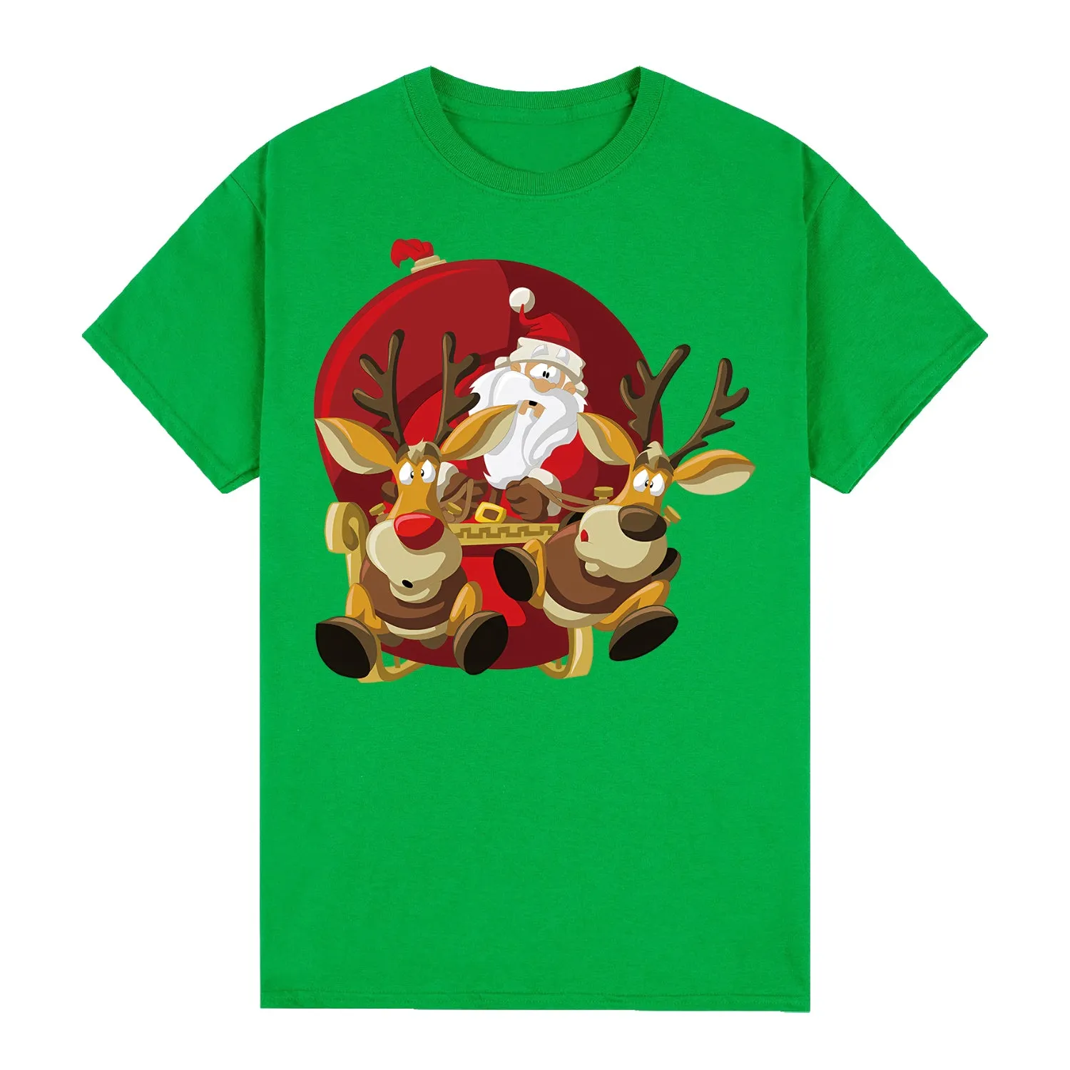 NNEDSZ 100% Cotton Christmas T-shirt Adult Unisex Tee Tops Funny Santa Party Custume, Santas Sleigh (Green), 2XL