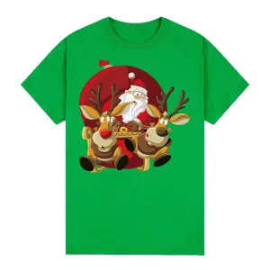 NNEDSZ 100% Cotton Christmas T-shirt Adult Unisex Tee Tops Funny Santa Party Custume, Santas Sleigh (Green), 2XL