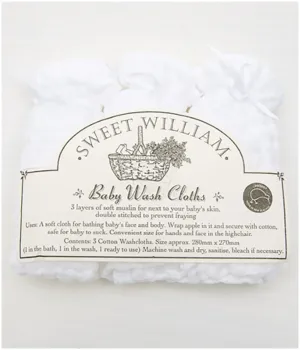 NZ Made 3-Layered Muslin Face Cloths (3 pack)