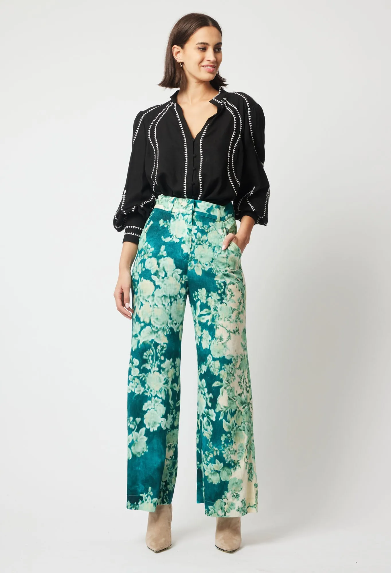 Once Was Meridian Placement Embroidered Shirt | Black