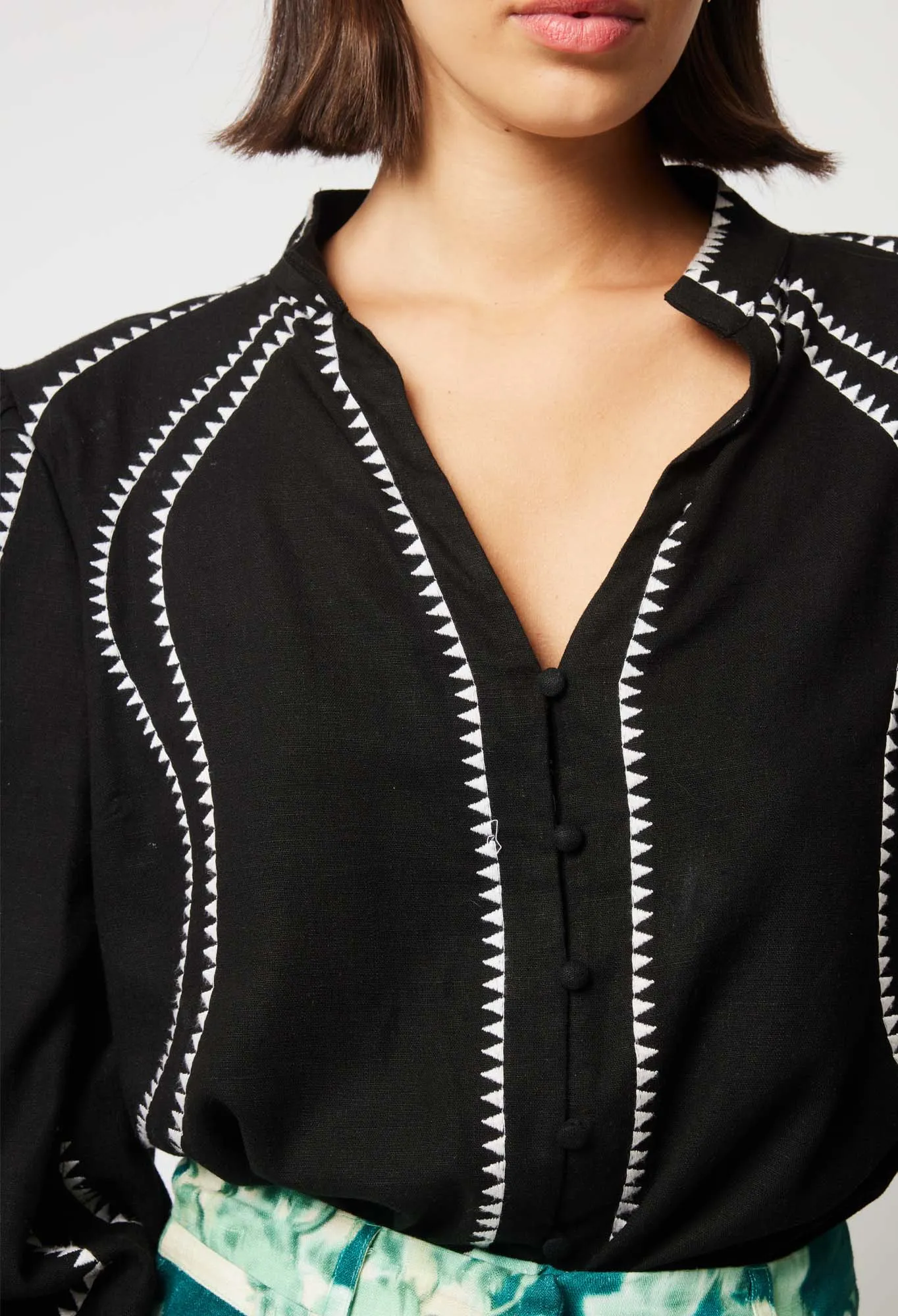 Once Was Meridian Placement Embroidered Shirt | Black