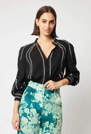 Once Was Meridian Placement Embroidered Shirt | Black