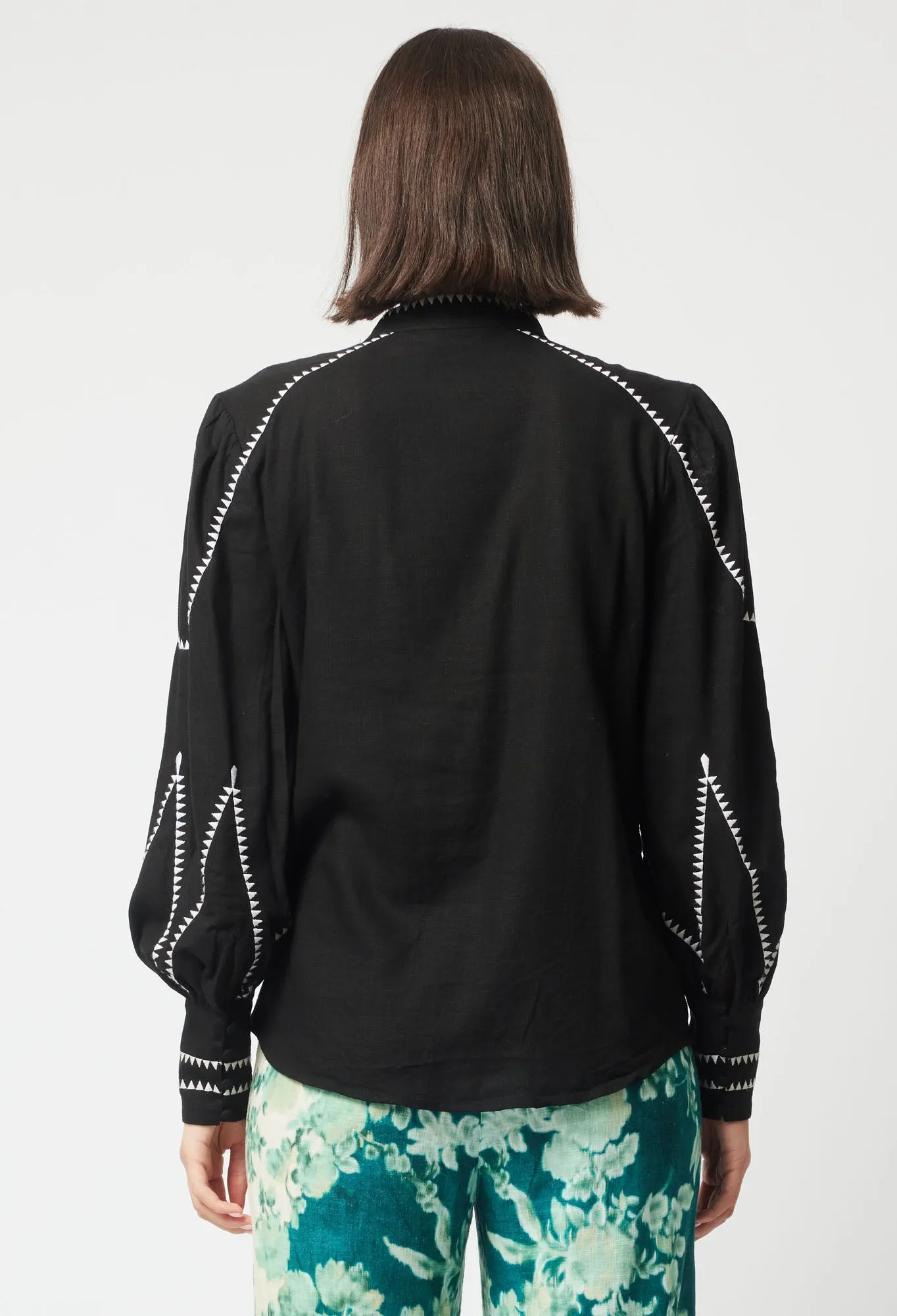 Once Was Meridian Placement Embroidered Shirt | Black