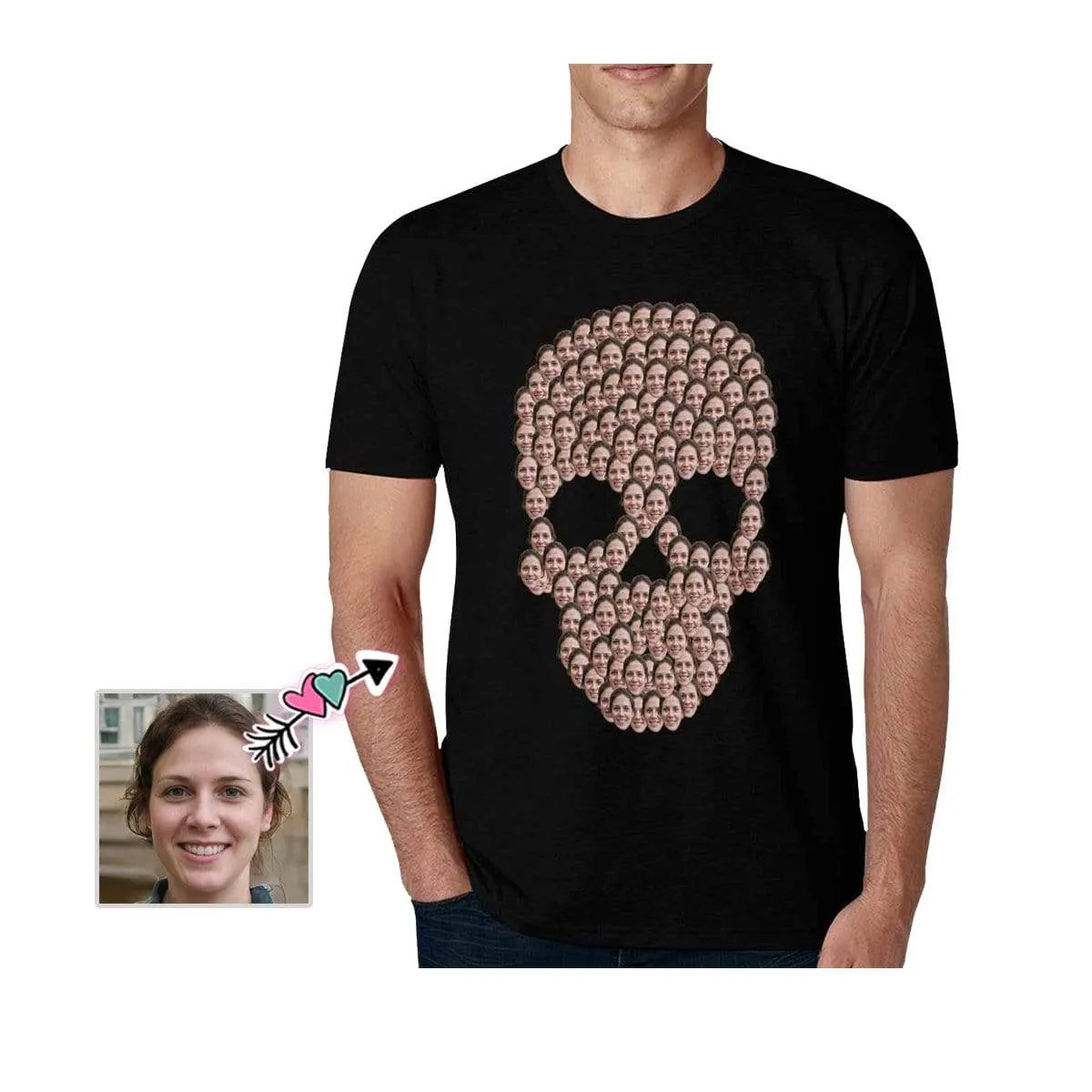 Personalized Shirt with Girlfriend Face Skull Black Custom Men's All Over Print T-shirt