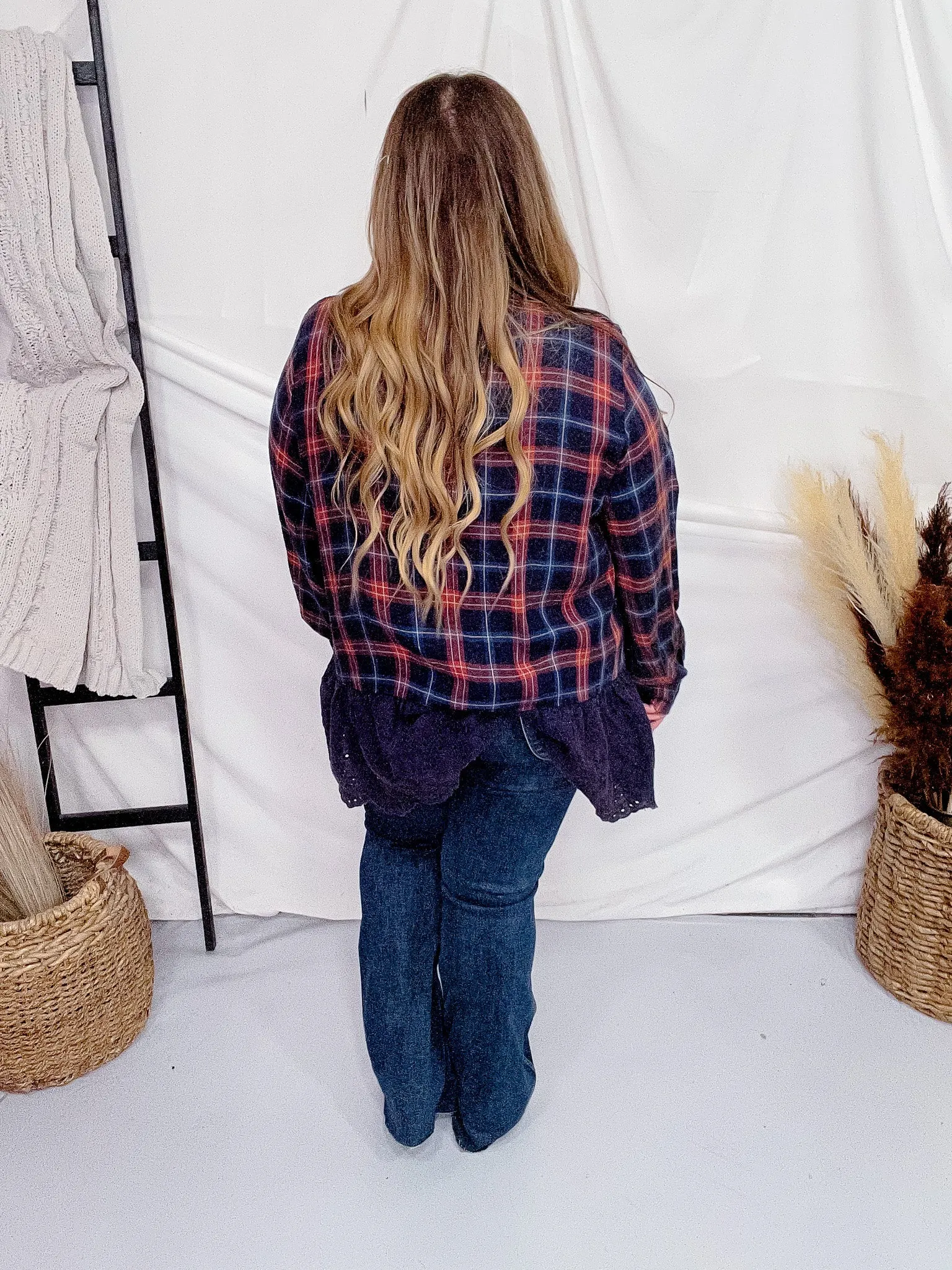 Plaid Eyelet Lace Button Front Top FINAL SALE