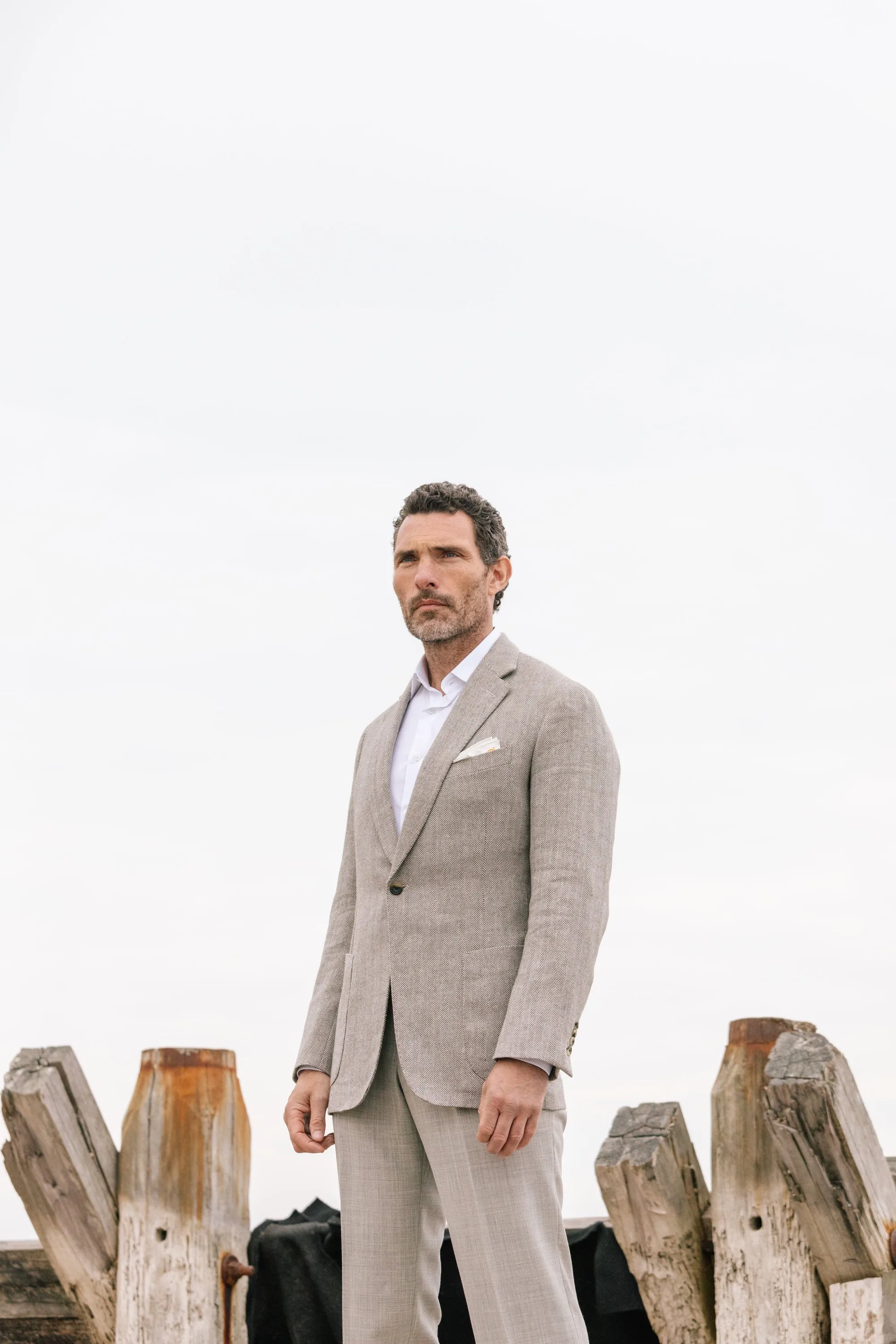 Pleat Front Trouser in Light Grey High Twist Wool