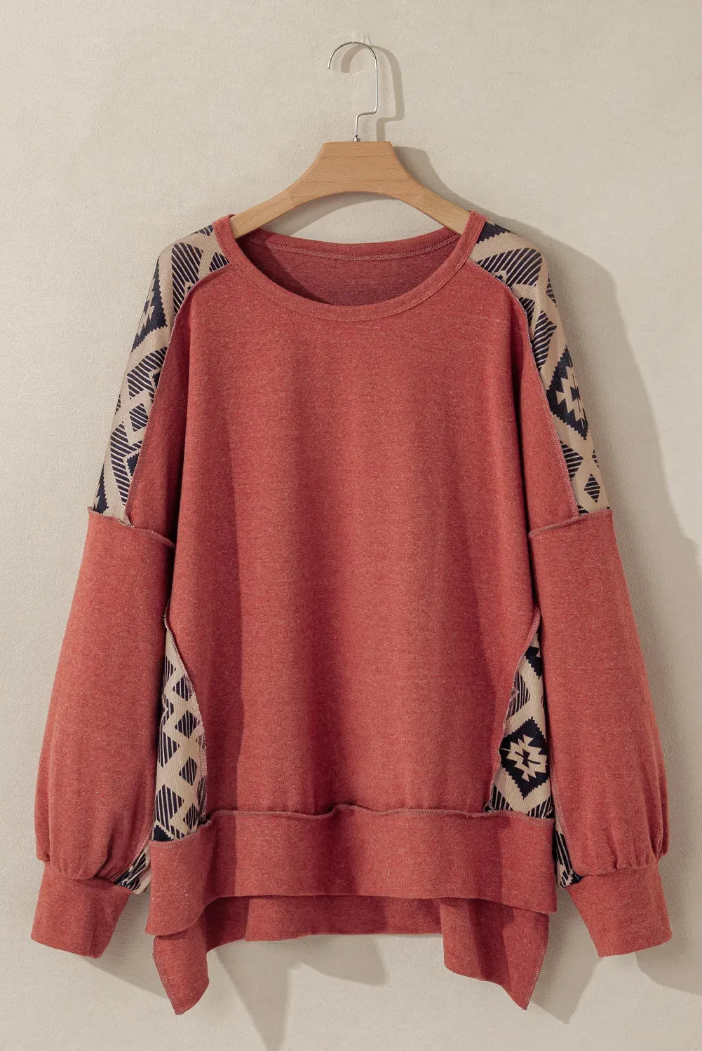 Plus Size Geometric Round Neck Long Sleeve Sweatshirt