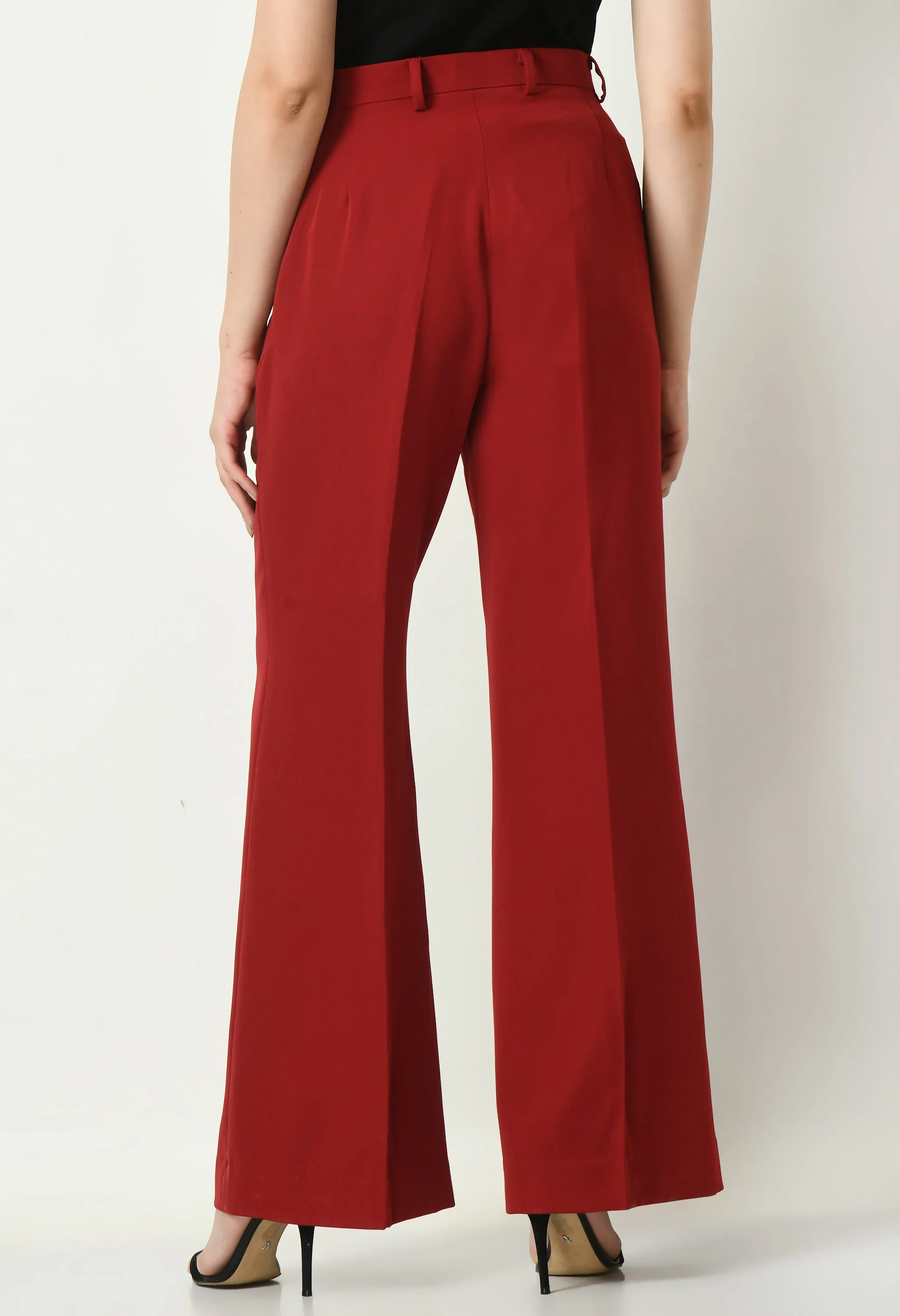 Red Cotton Blend Eminence Solid Bootcut Trouser Only