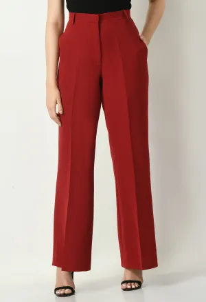Red Cotton Blend Eminence Solid Bootcut Trouser Only