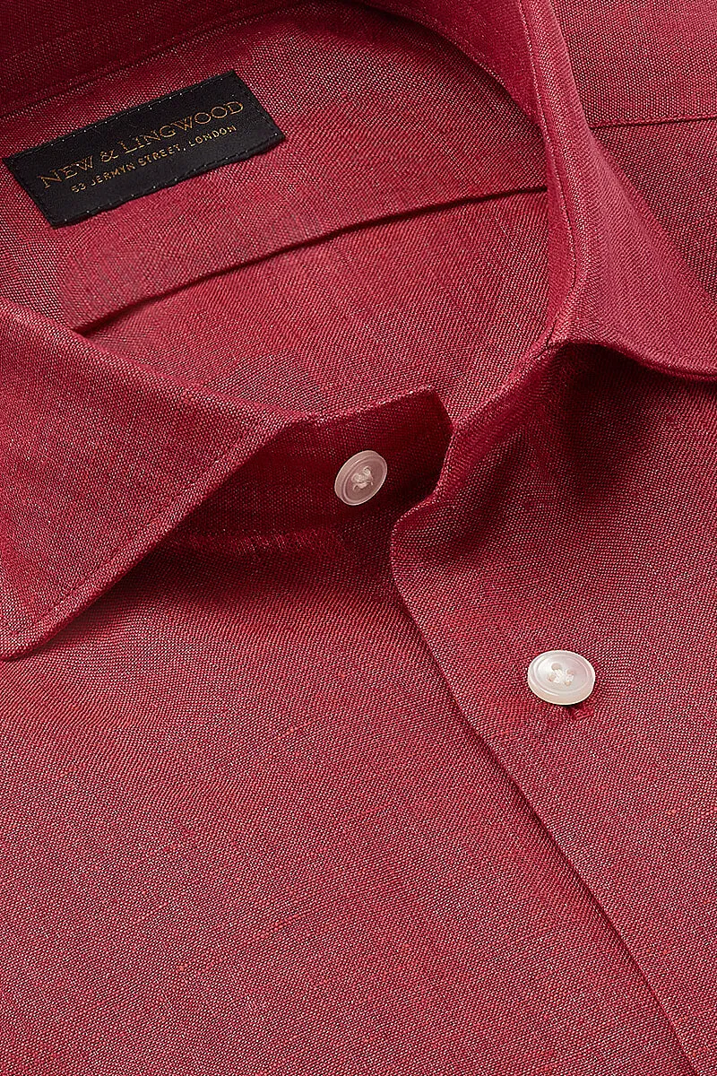 Red Cutaway Collar Standard Fit Linen Shirt