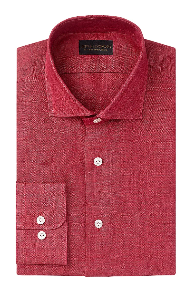 Red Cutaway Collar Standard Fit Linen Shirt