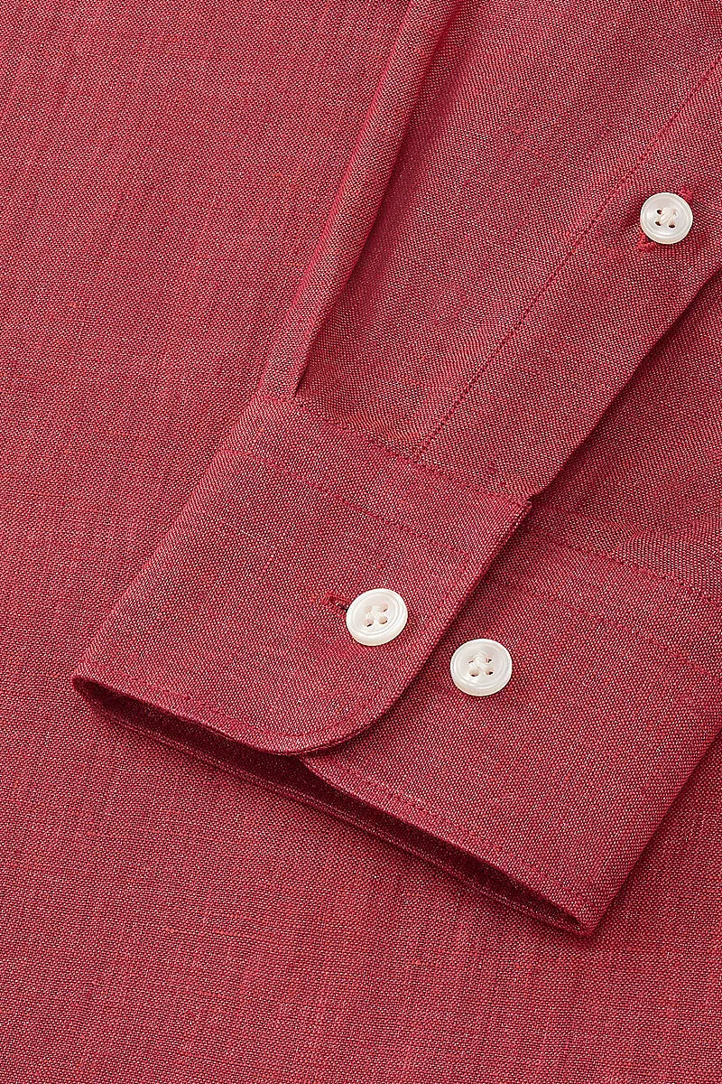 Red Cutaway Collar Standard Fit Linen Shirt