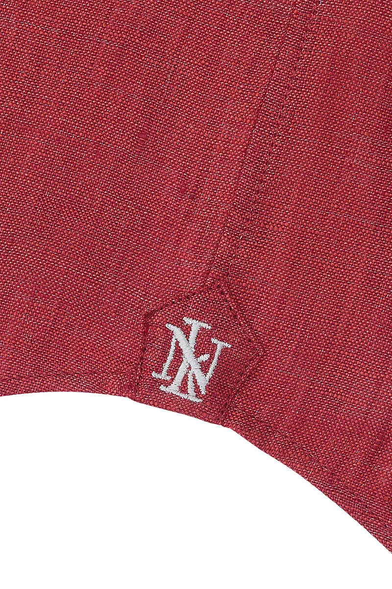 Red Cutaway Collar Standard Fit Linen Shirt