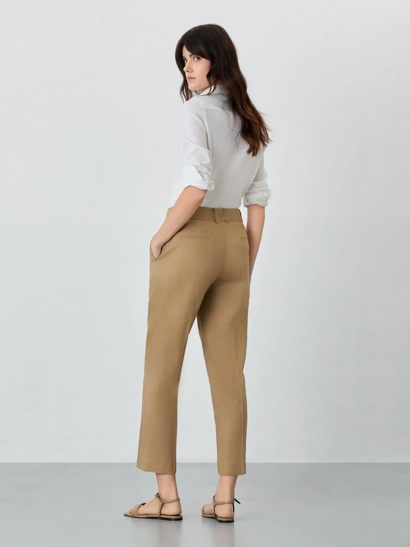 Regular Fit Suit Trousers In Viscose Linen Blend