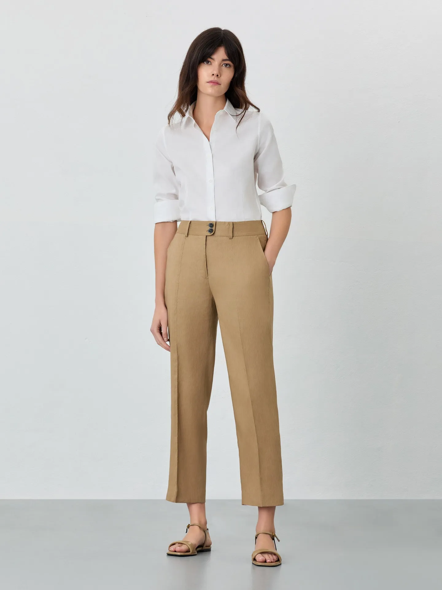 Regular Fit Suit Trousers In Viscose Linen Blend