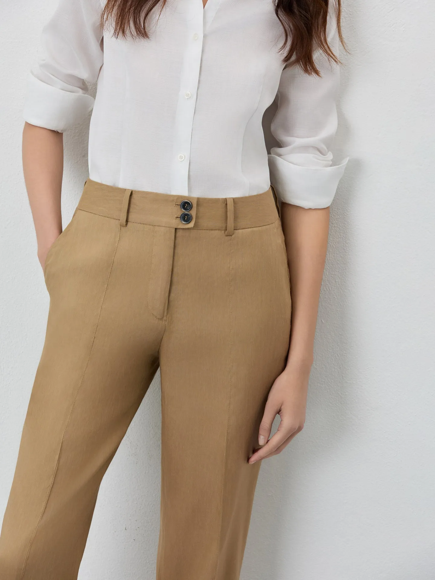 Regular Fit Suit Trousers In Viscose Linen Blend