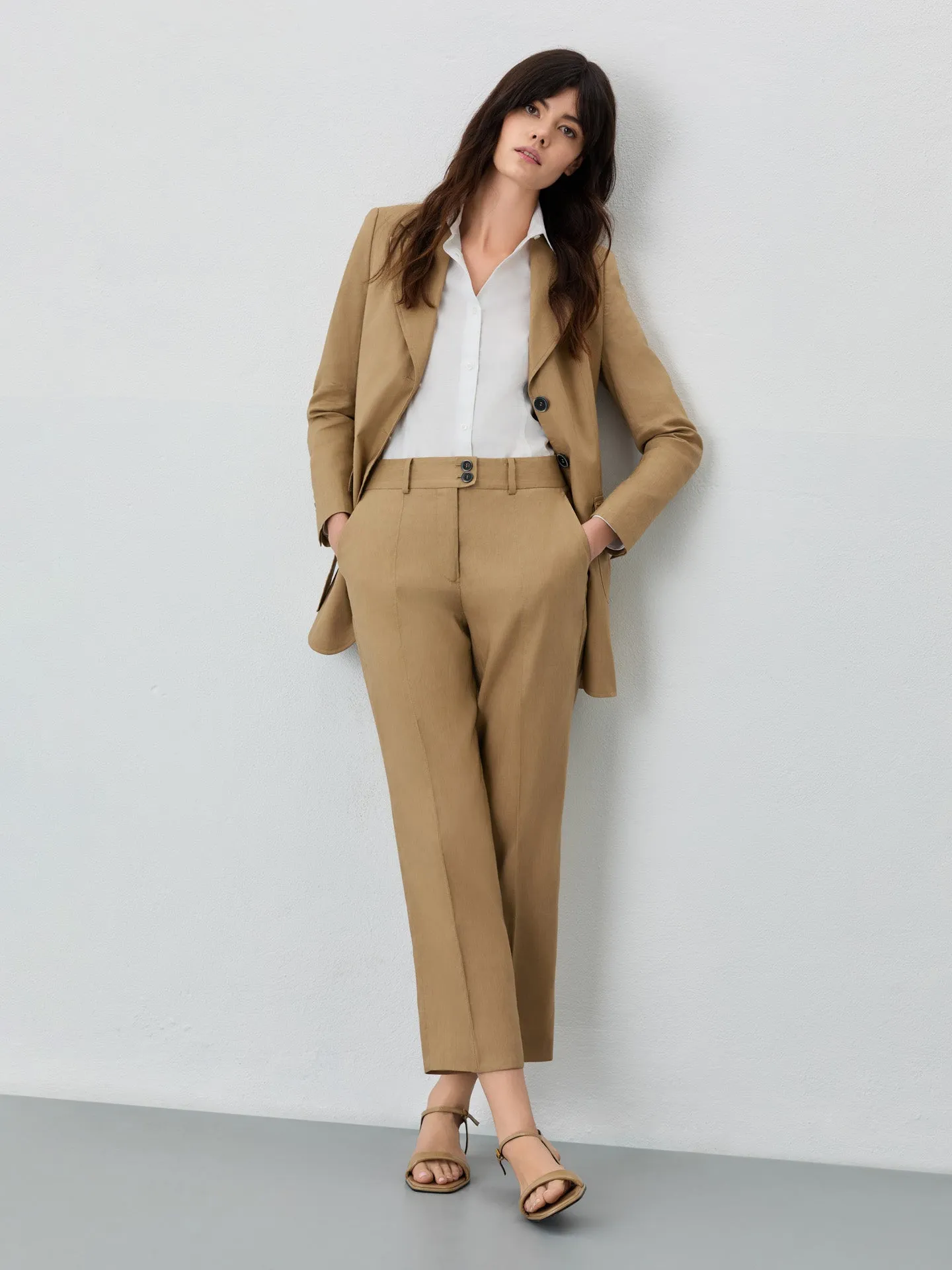 Regular Fit Suit Trousers In Viscose Linen Blend