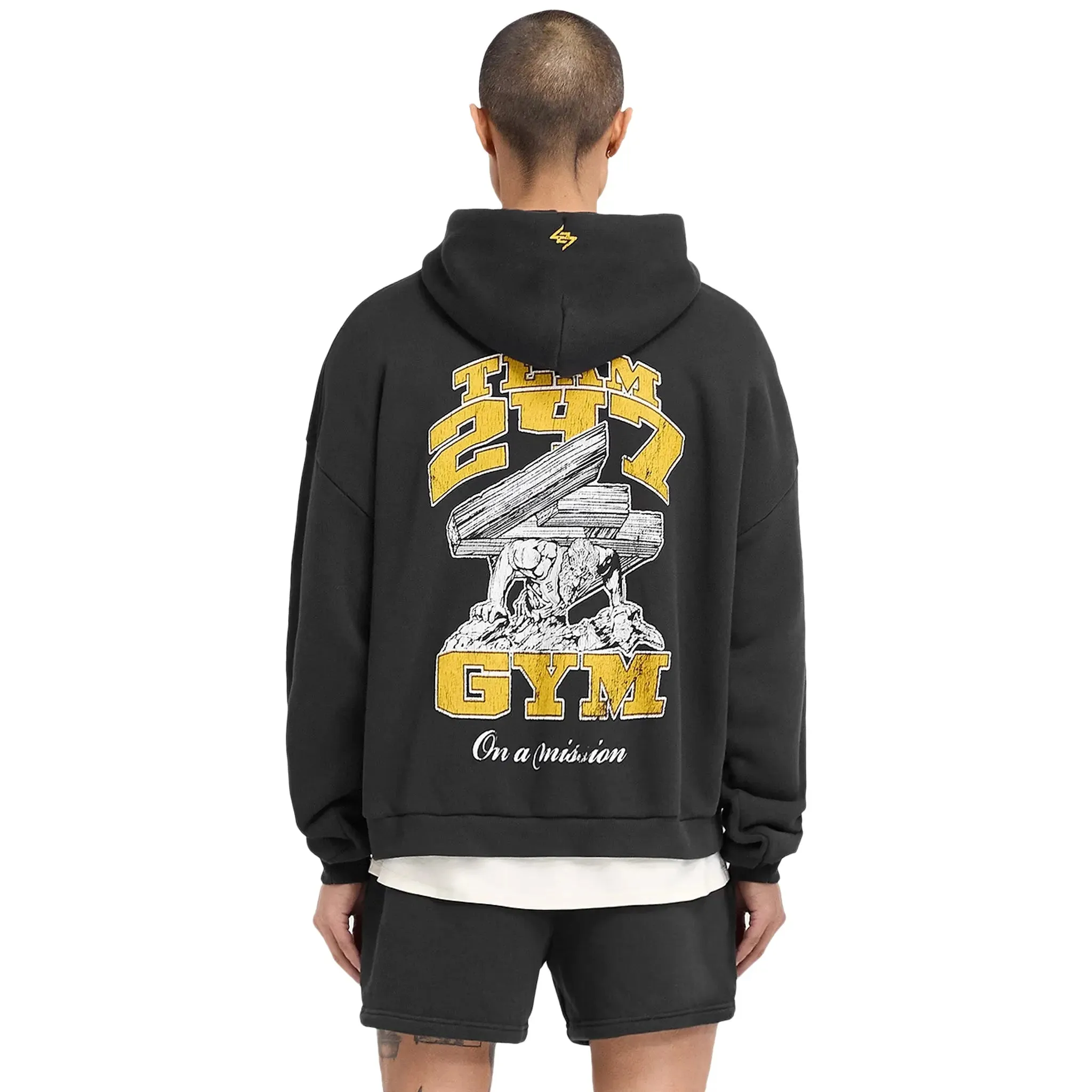 Represent 247 On His Shoulders Boxy Off Black Hoodie