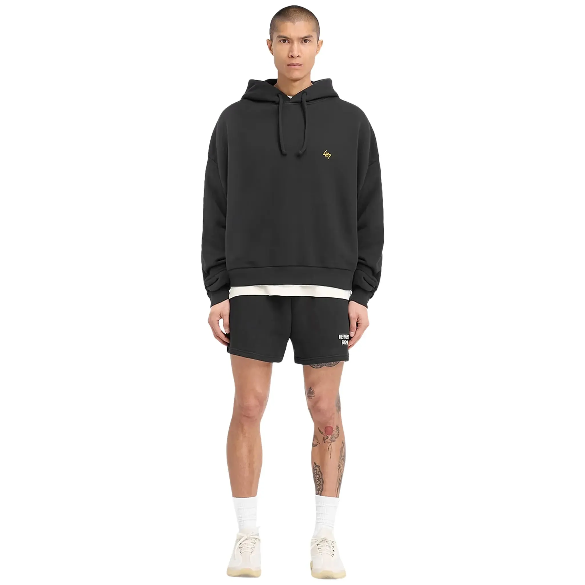 Represent 247 On His Shoulders Boxy Off Black Hoodie