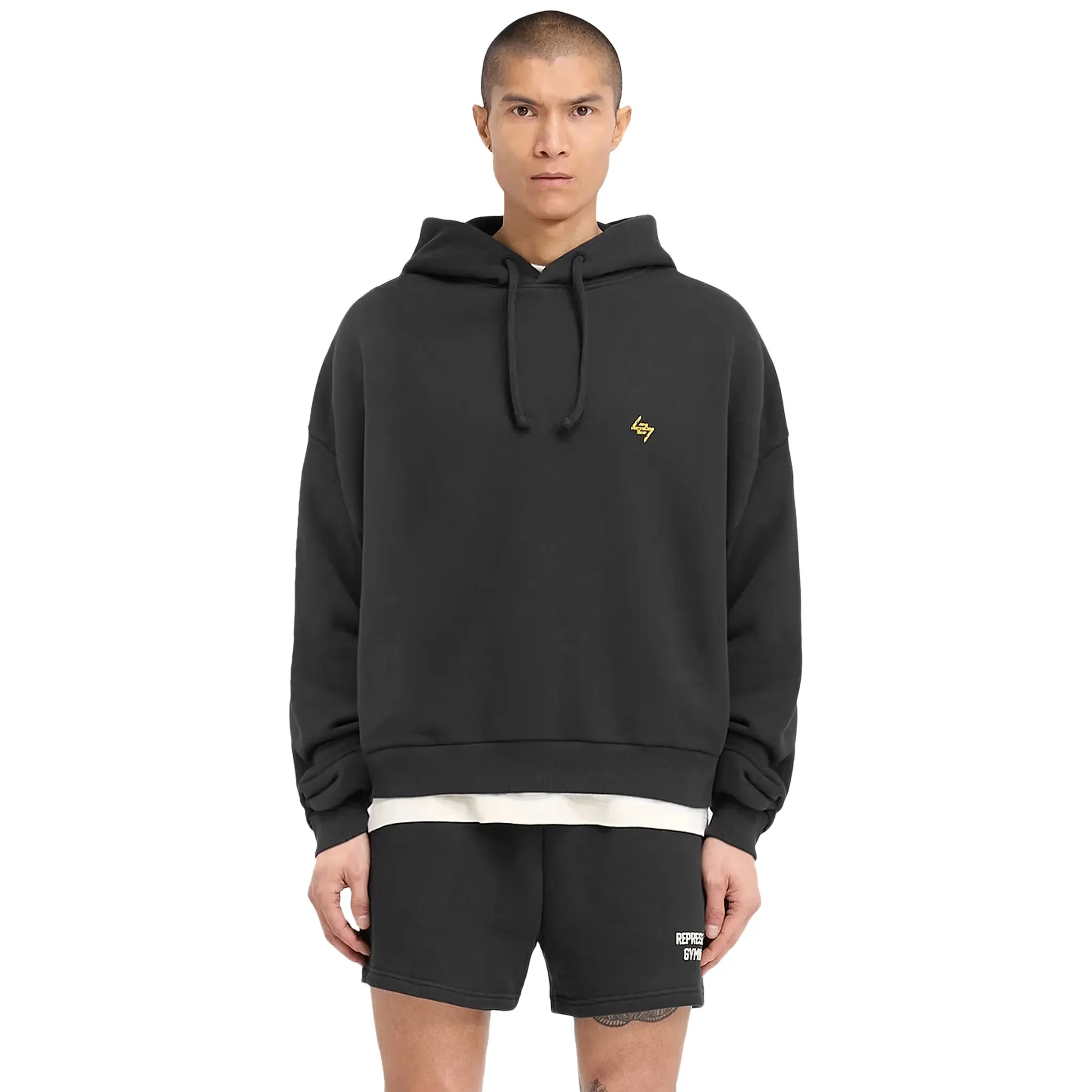 Represent 247 On His Shoulders Boxy Off Black Hoodie