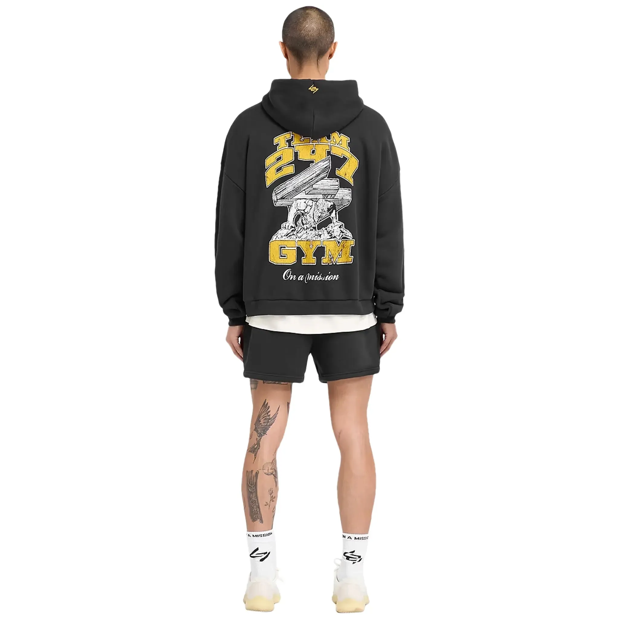 Represent 247 On His Shoulders Boxy Off Black Hoodie